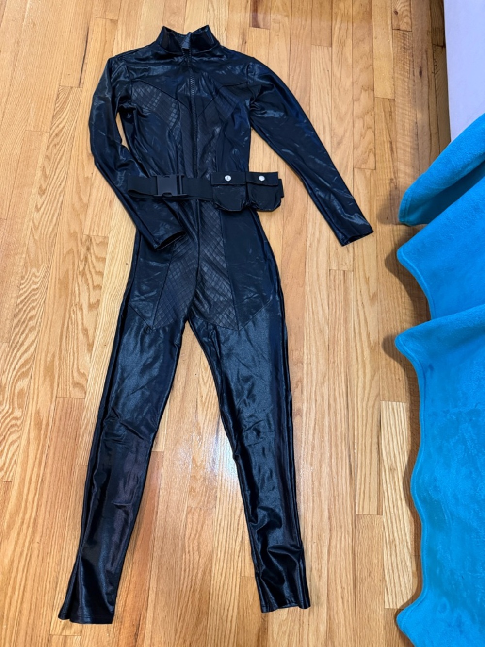 Cat Woman/ Black Widow - Black Women's Faux-Leather Jumpsuit with Utility Belt